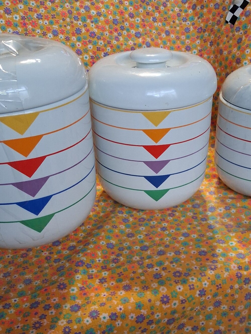 3 UNIQUE AND BEAUTIFUL BLOCK BERNARDA PORCELAIN CANISTERS WITH LIDS.